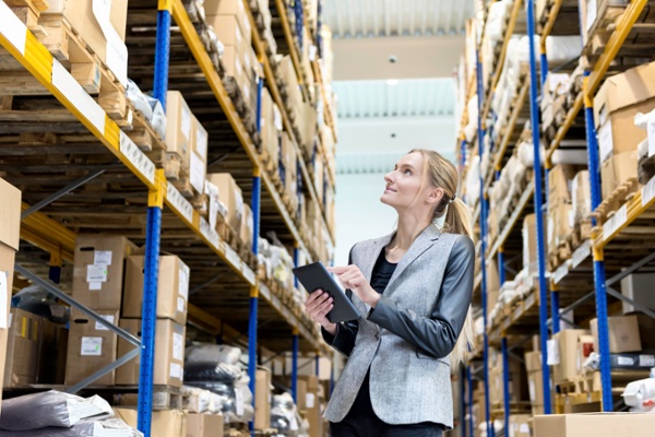 Employee managing inventory in a warehouse thats protected with bird netting done right